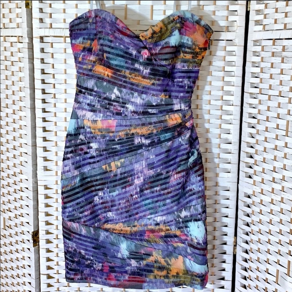 BCBGMaxAzria Strapless Dress in Purple and Multicolor